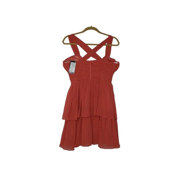 NEW H&M Womens Dress Size 8 Coral Crossover Back Tier Ruching Zip-up Back V-Neck - Picture 5 of 16